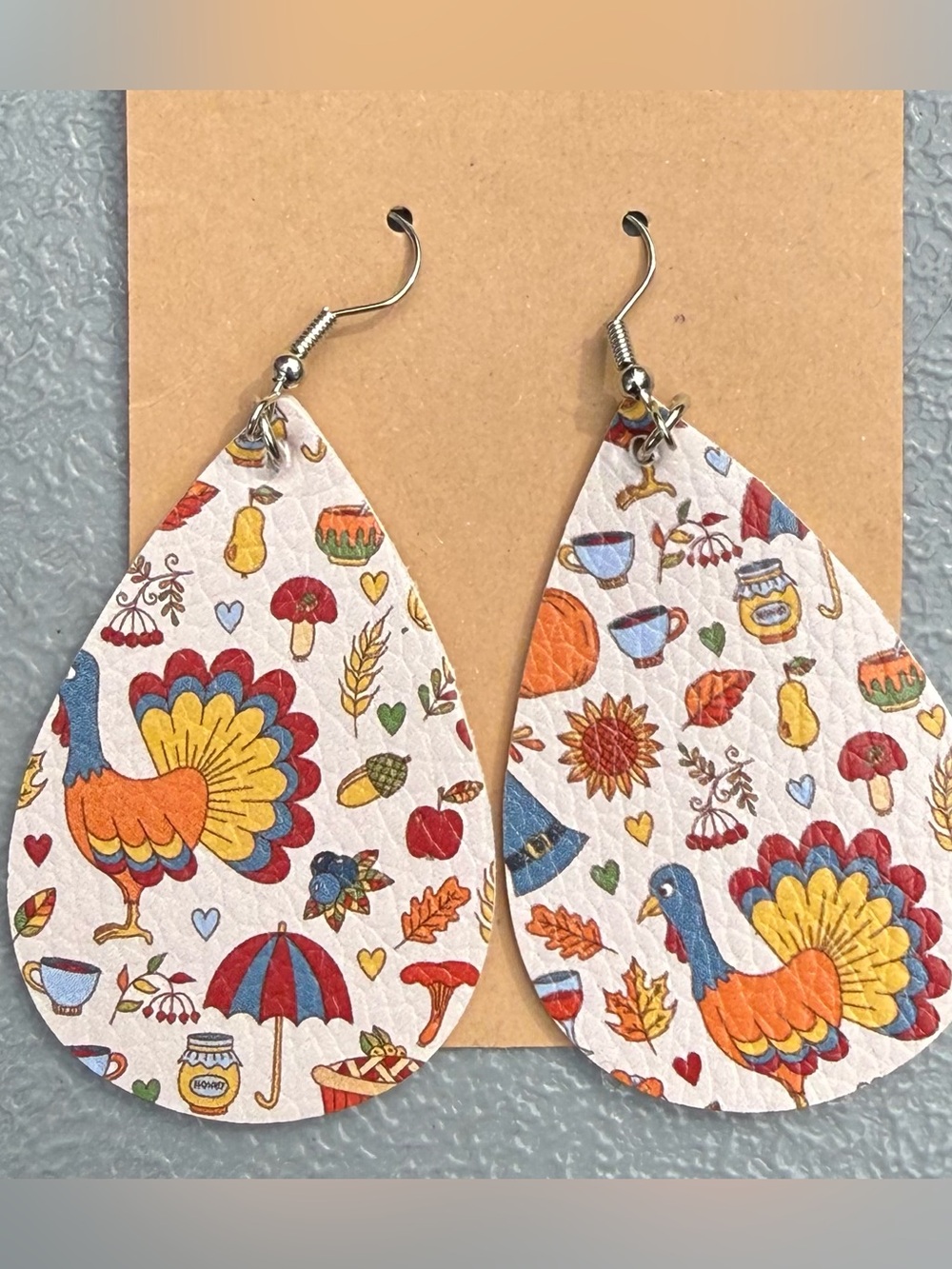 Faux Leather Dangle Earrings Fall Thanksgiving Turkey Food